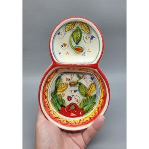 Vintage Hand Painted Deruta Italy Floral Lady Bug Olive Dish A3